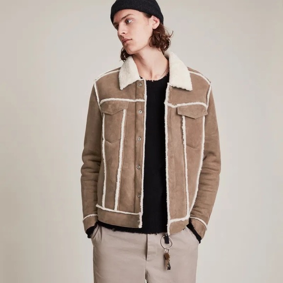 All Saints men’s Hayle genuine suede and shearling jacket - Picture 2 of 4